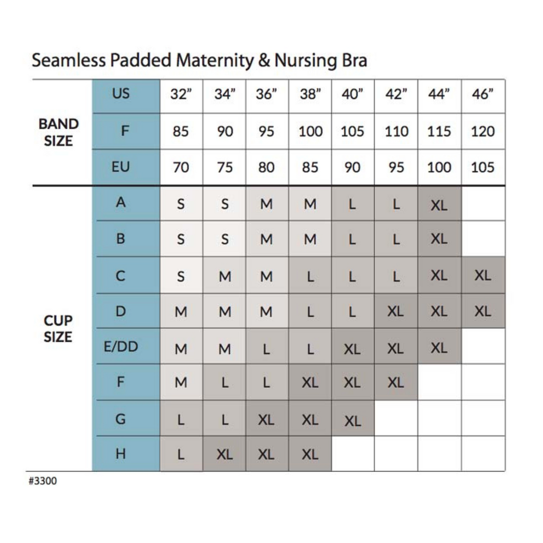 Carriwell Padded Maternity Nursing Bra size chart