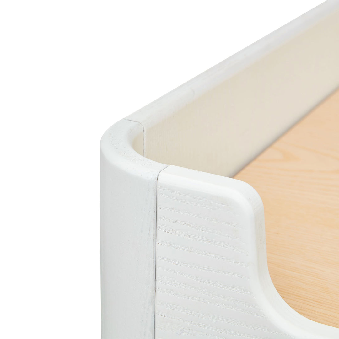 Gaia Baby Hera Wardrobe in Scandi White and Natural top corner showing the natural wood grain