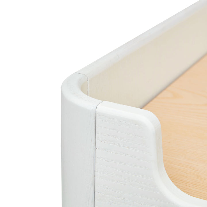 Gaia Baby Hera Wardrobe in Scandi White and Natural top corner showing the natural wood grain