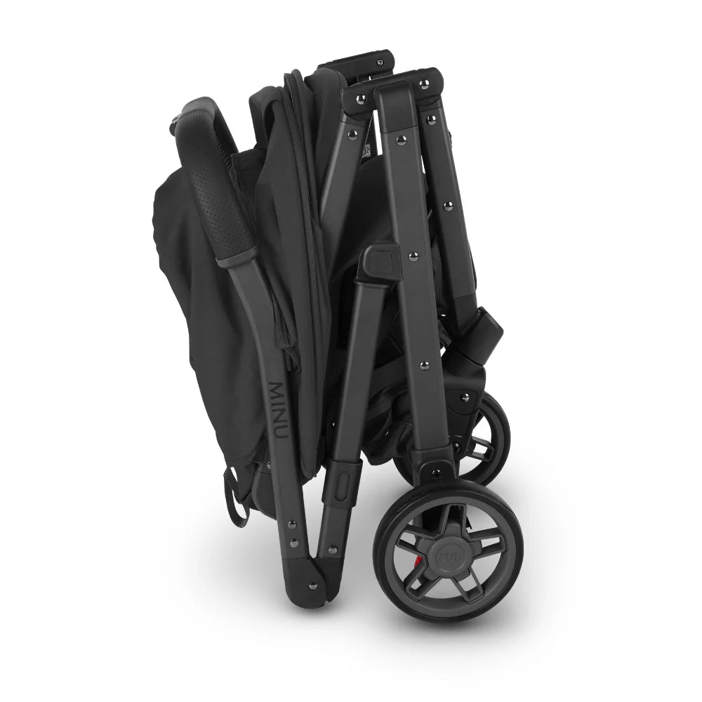 UPPAbaby Minu V2 lightweight travel stroller cabin friendly folded in Jake fashion