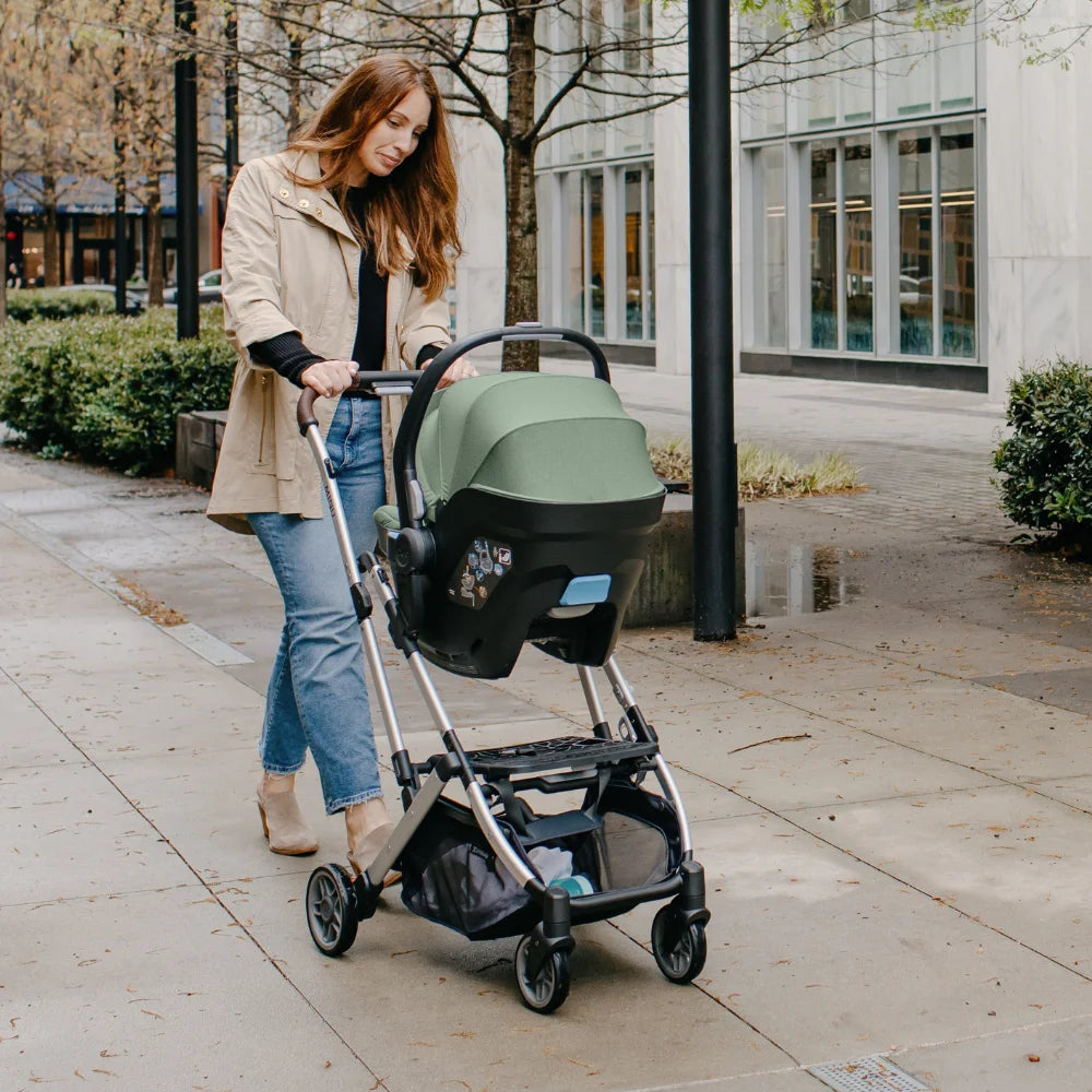 UPPAbaby Minu V2 Lightweight Travel Stroller can be turned into a travel system with the addition of adapters