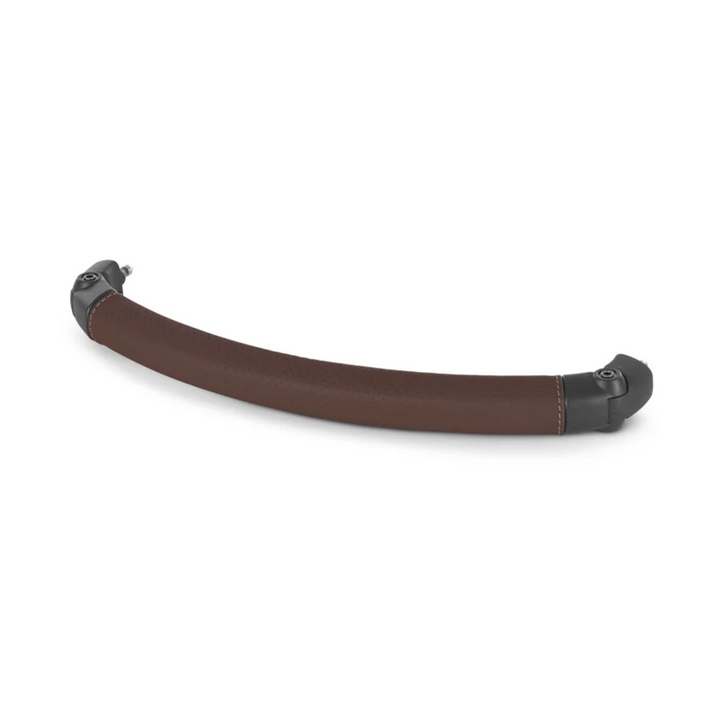 This is a product shot of the UPPAbaby Chestnut leather bumper bar on a white background.