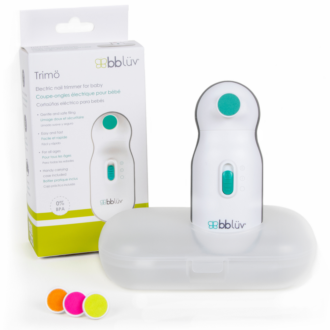 BBLuv Trimo electric nail trimmer with filing discs and handy travel case.