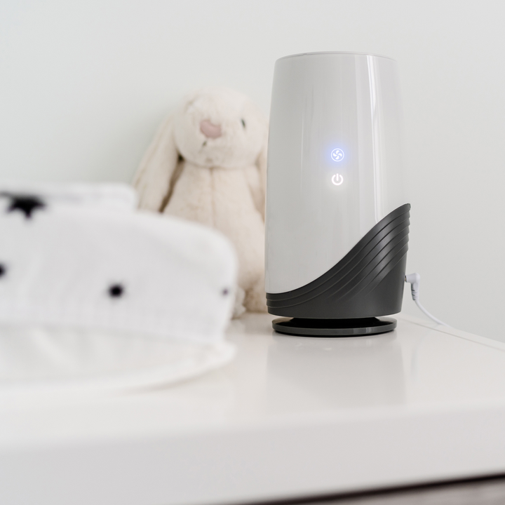 BBLuv Pure 3-in-1 air purifier with HEPA filter displayed on a dressing table