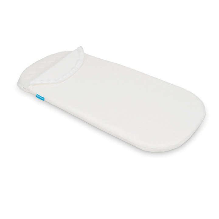 This image shows the mattress cover on the bassinet mattress.