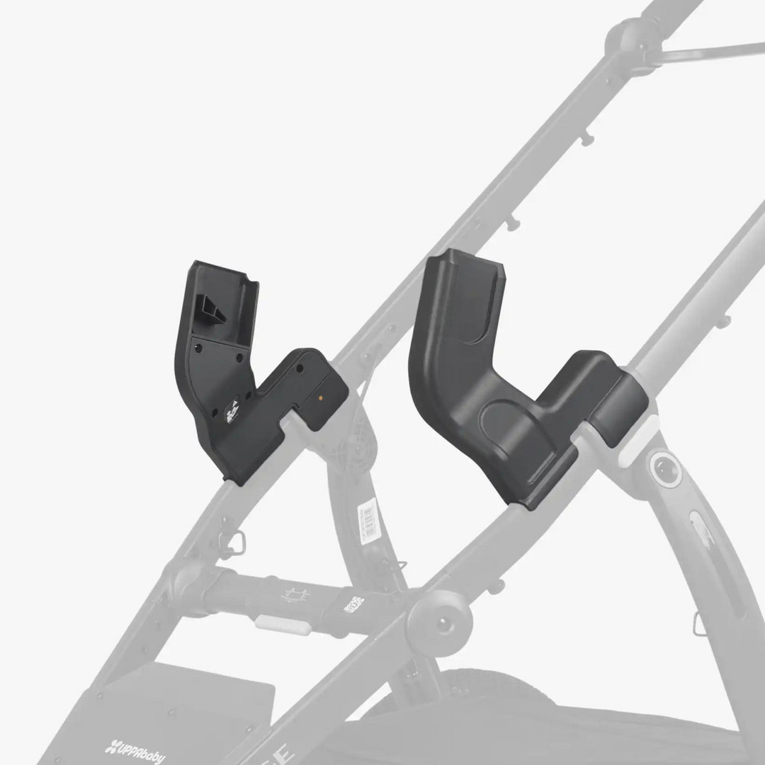 This is a product image highlighting the Ridge car seat adapters attached to the stroller frame