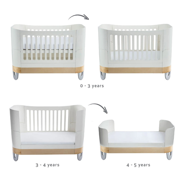 Serena Cot Bed White and Natural age stages newborn to 5 years