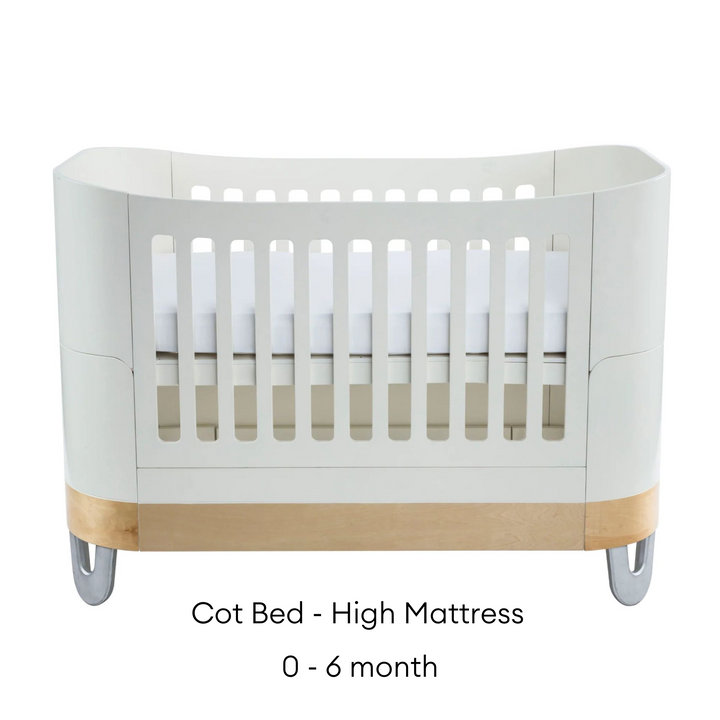 Serena Cot Bed White and Natural high mattress 0-6 months