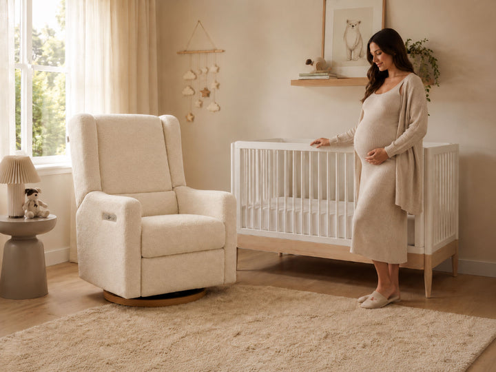 Lyra Electric Recliner Nursing Chair Biscuit Boucle
