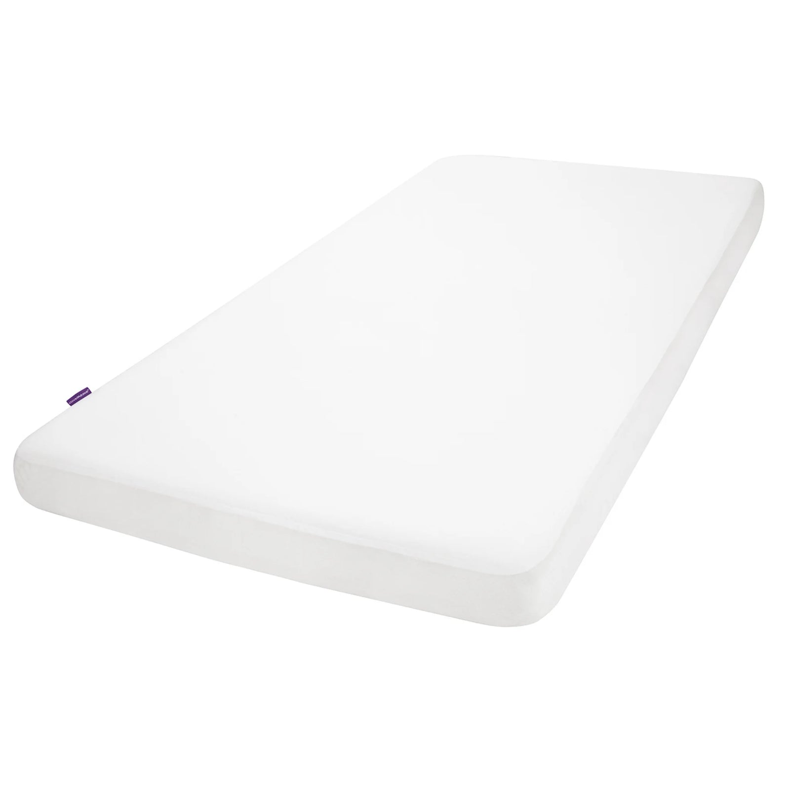 ClevaMama cotton waterproof mattress protector on a baby mattress, breathable fitted cot mattress cover with soft brushed cotton and elasticated edges, shown on a white background.