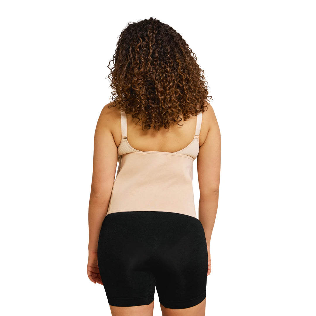 Back view of a woman wearing the Carriwell post-birth belly binder