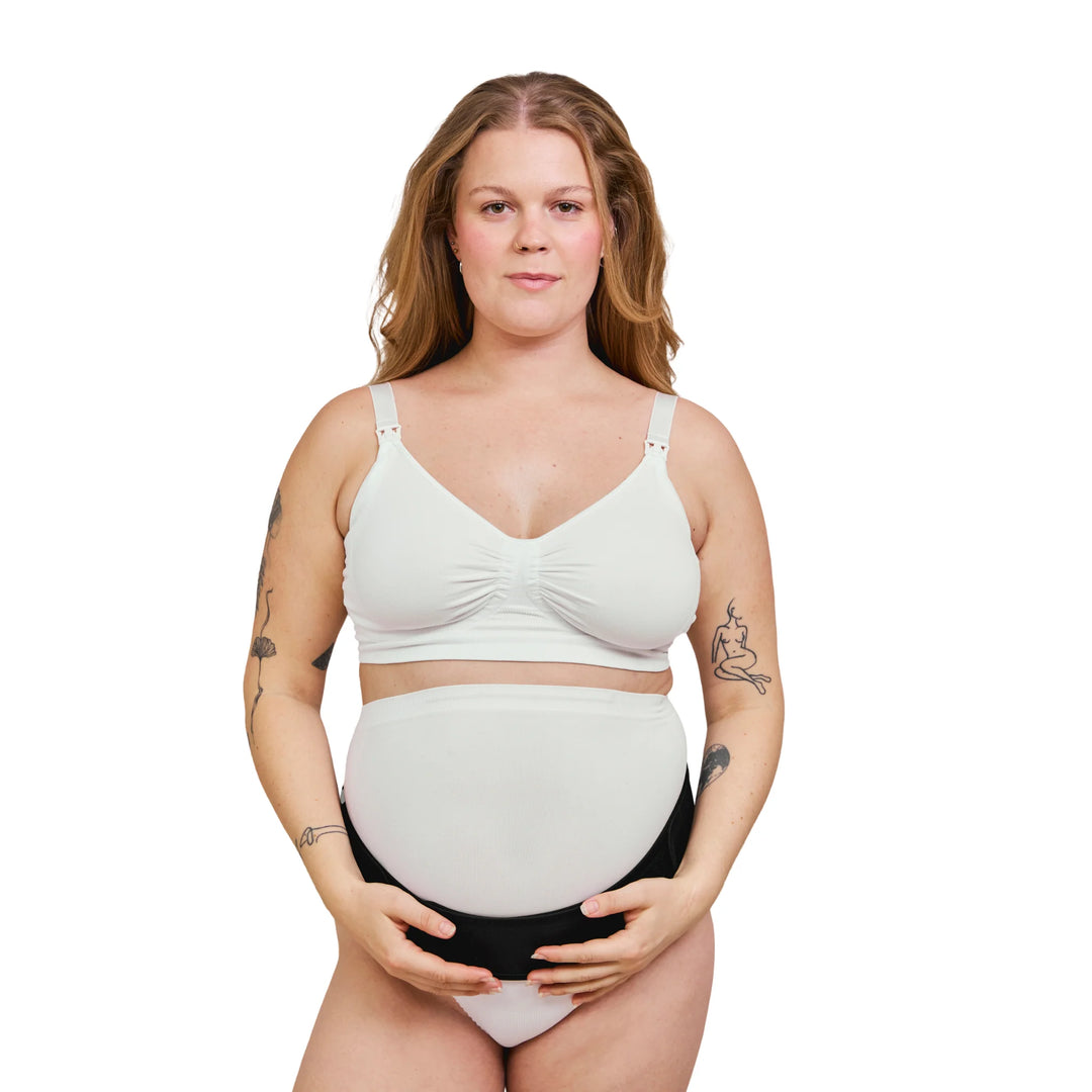 Woman wearing Carriwell Maternity & Nursing Bra with the Maternity Support Belt