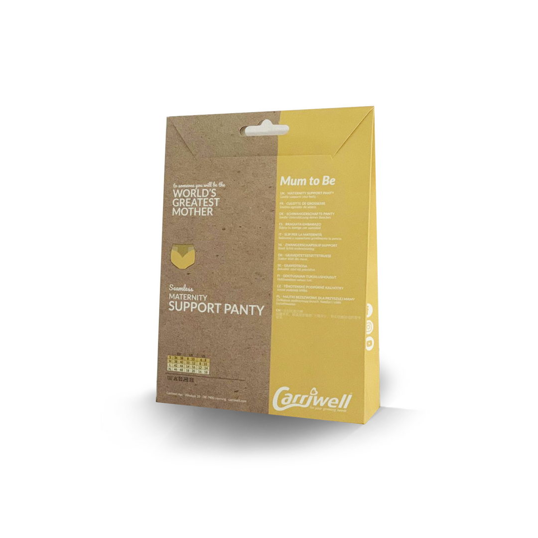 This is a product shot of the back of the packaging for the Carriwell maternity support panty