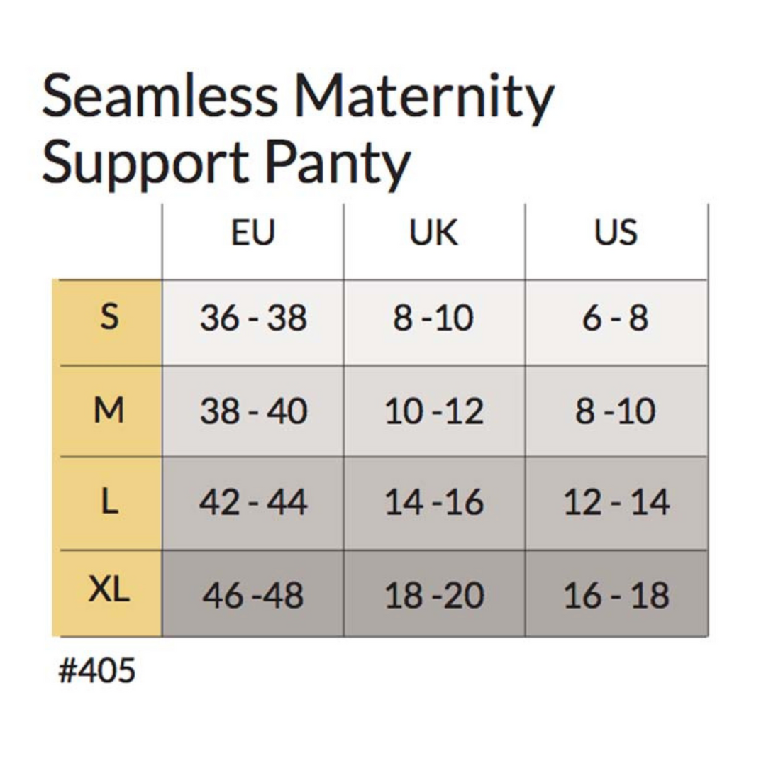 This image is a size chart of the Carriwell Maternity Support Panty