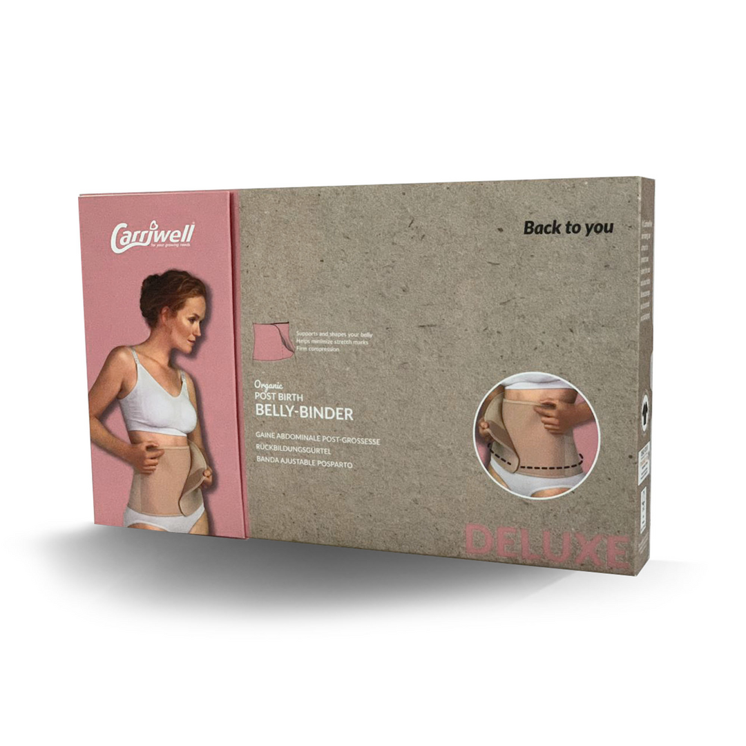 This image shows the front of the box for the belly binder.