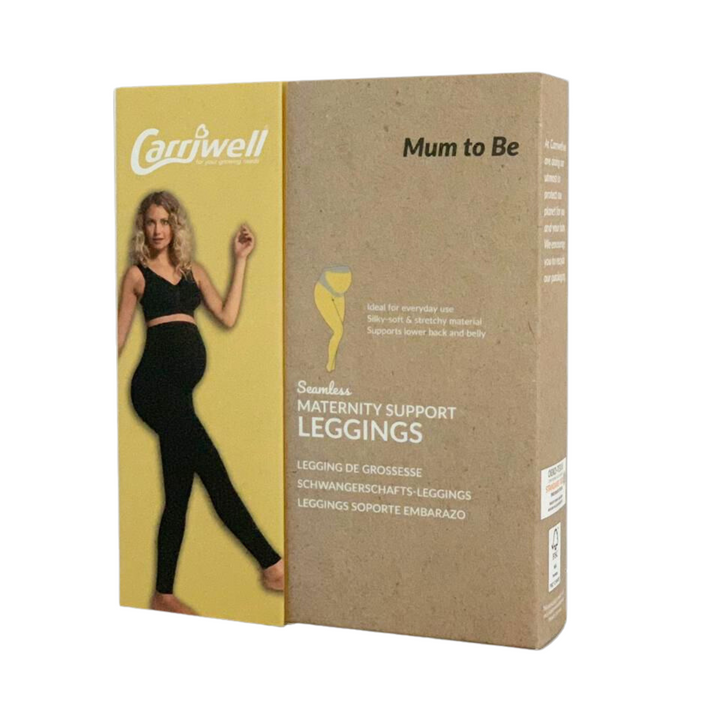 This image is a packaging shot of the Carriwell Maternity Support leggings.