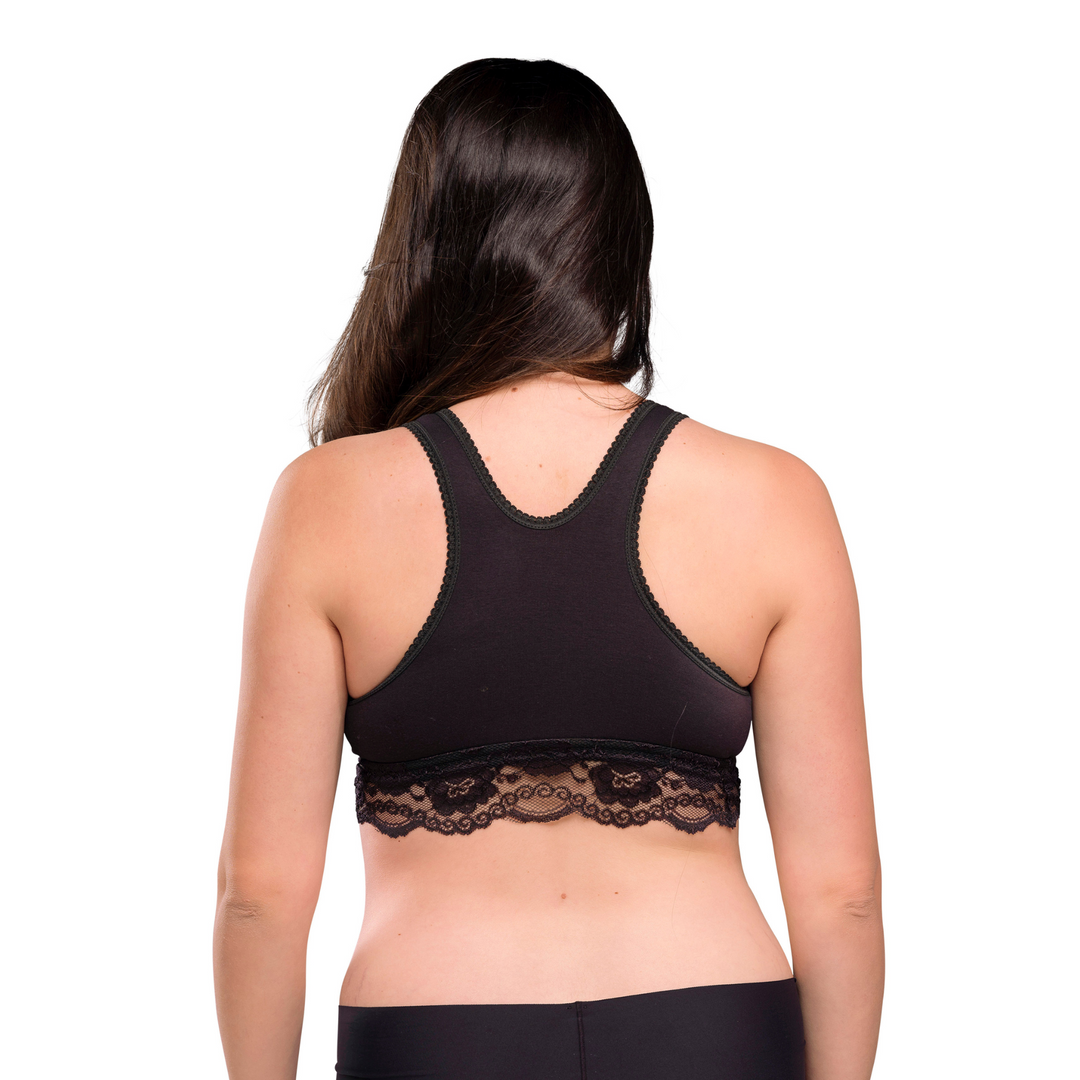 Carriwell Crossover Sleeping and Nursing Bra in black on a model, showing the back with no clasp