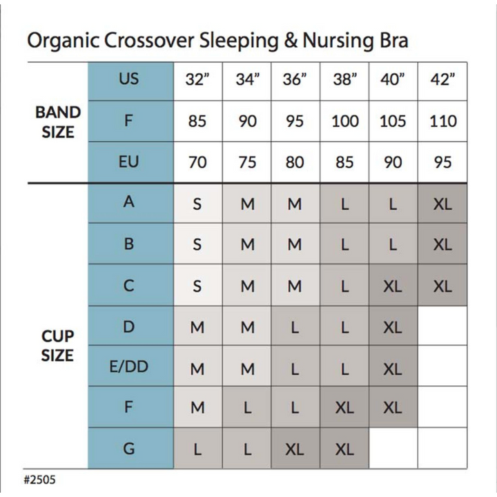 Carriwell Crossover Sleeping and Nursing Bra size chart