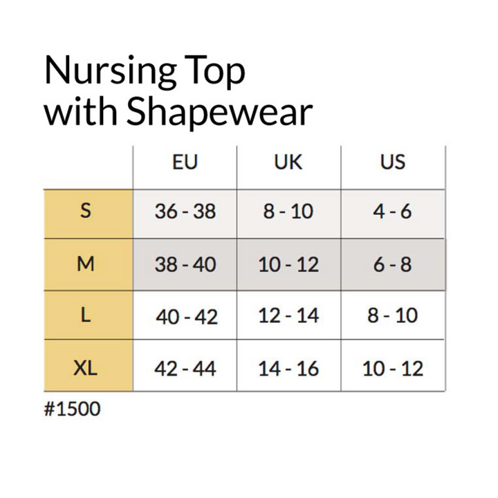 Carriwell Nursing Top with Shapewear size chart