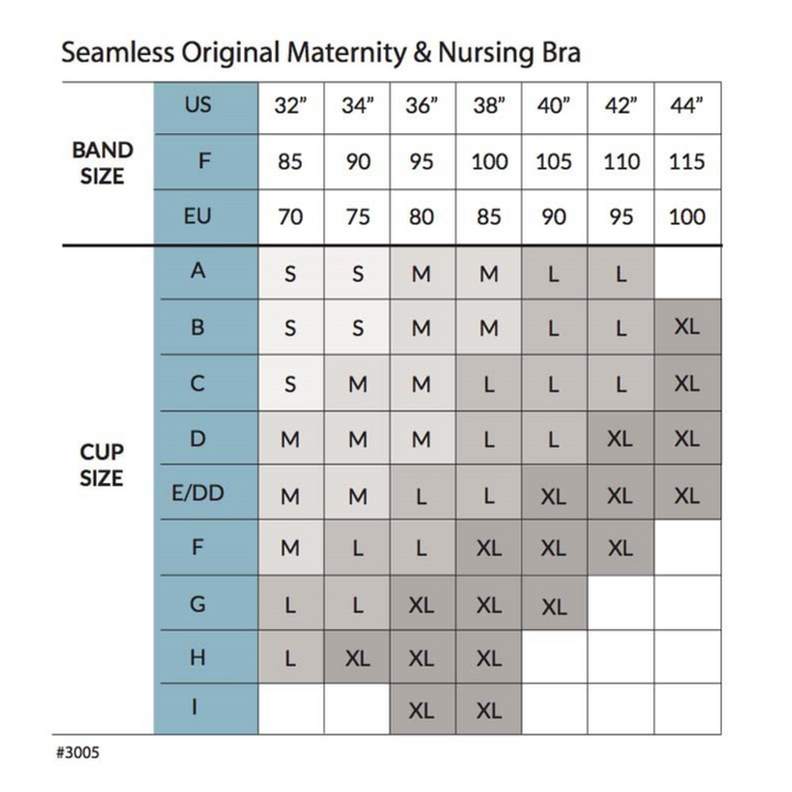 Carriwell original maternity and nursing bra size chart
