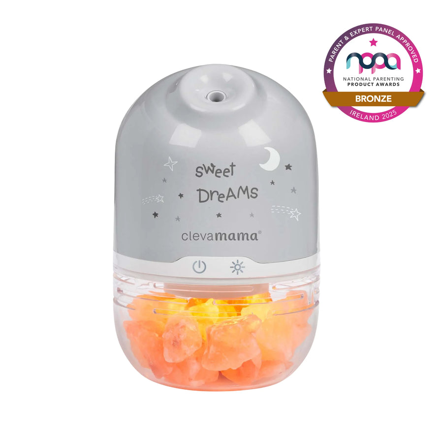 ClevaMama Sweet Dreams Himalayan Salt Lamp & Night Light – award-winning baby sleep aid with soothing warm glow, humidifier function, and calming atmosphere, winner of Bronze at the National Parenting Product Awards 2025 Ireland