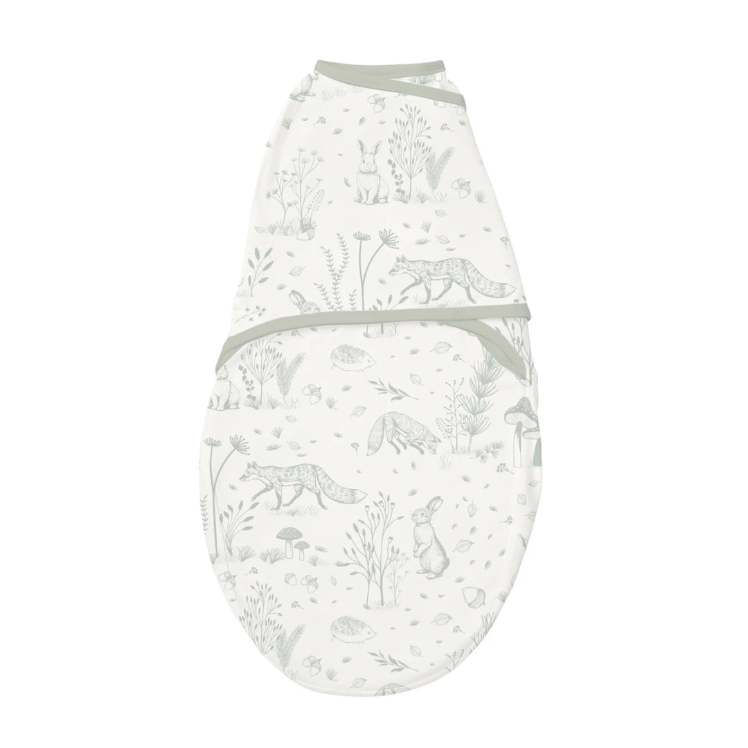 ClevaMama ClevaSleep swaddle sleeping bag in Forest Friends woodland animal print, newborn baby sleep sack