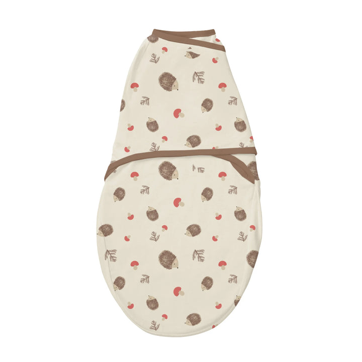 ClevaMama ClevaSleep swaddle sleeping bag in hedgehog woodland print, cream newborn baby sleep sack