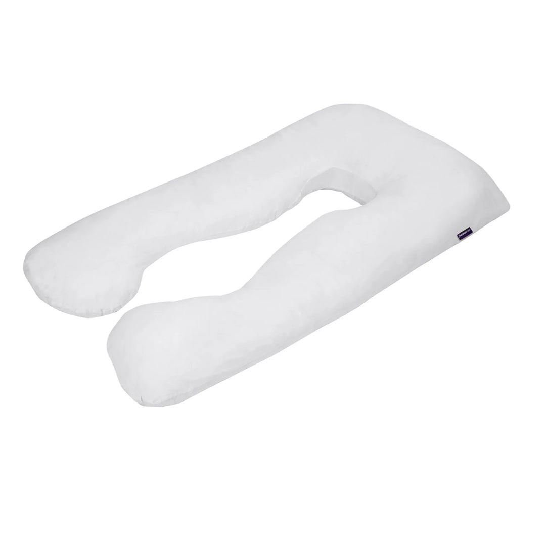 White U-shaped ClevaMama Therapeutic Body & Bump Maternity Pillow displayed on a white background.