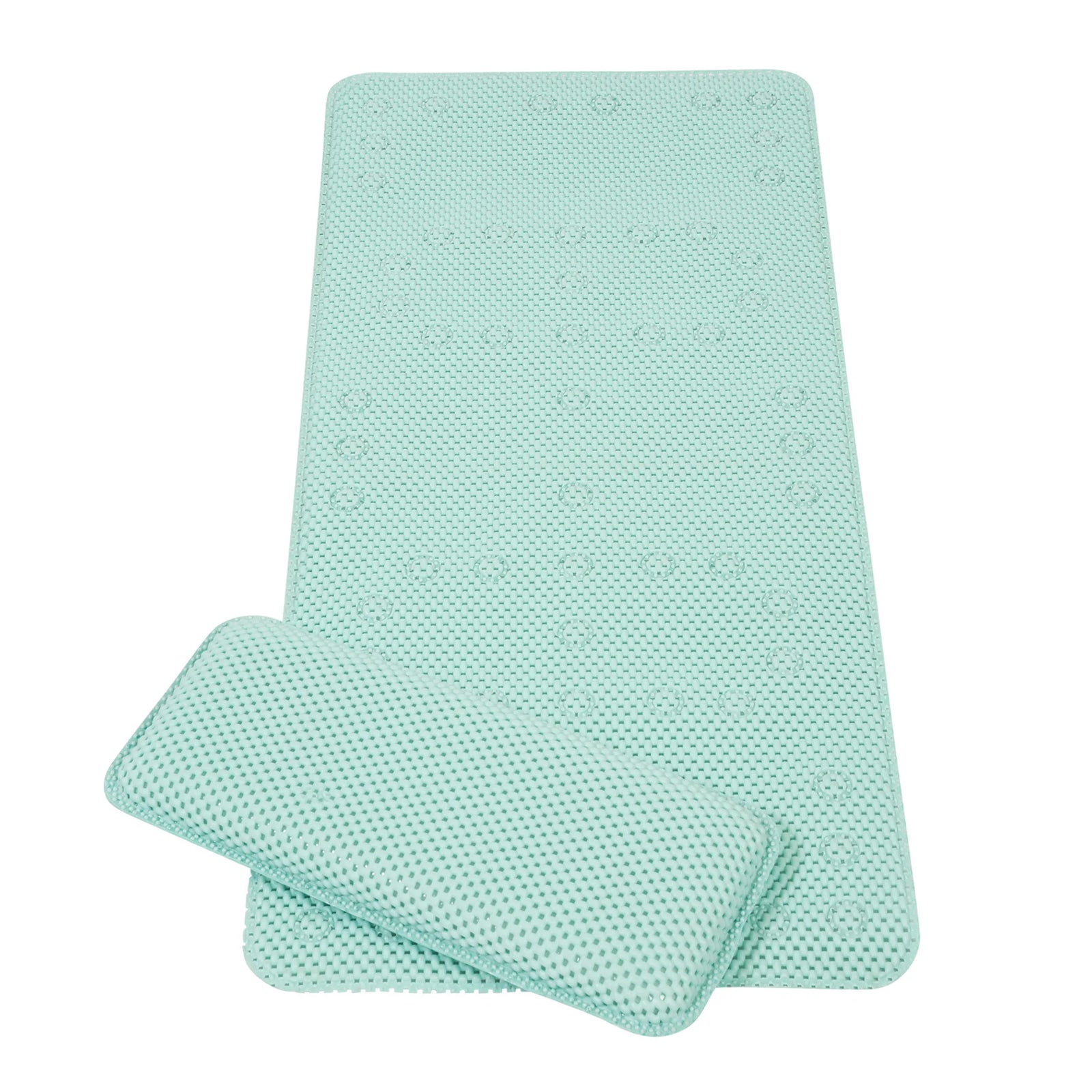 ClevaMama XL bath mat with kneeling cushion, light blue, on white background
