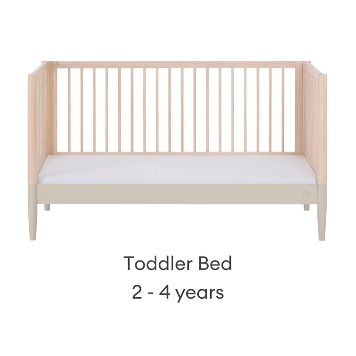 Gaia Baby Eos convertible toddler bed in natural wood and cashmere finish for children aged 2–4 years