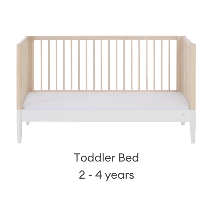 Gaia Baby Eos convertible cot in toddler bed mode for 2–4 years in natural wood and white finish