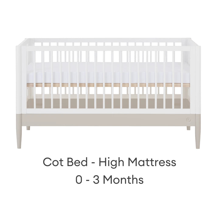 Gaia Baby Eos convertible cot bed white and cashmere cot mode with high mattress position newborn baby 0 to 3 months wooden crib