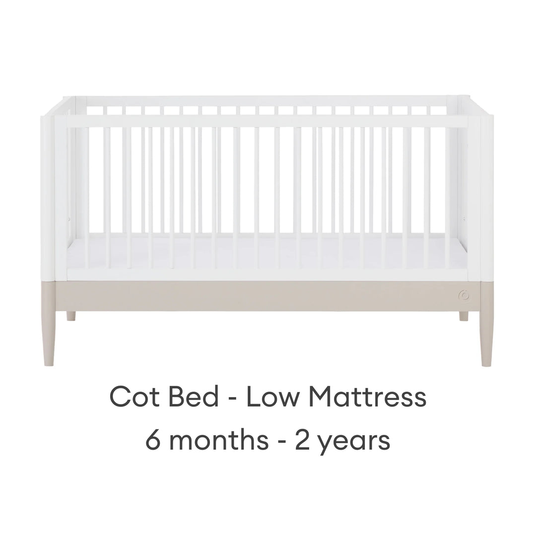 Gaia Baby Eos convertible cot bed white and cashmere cot mode with high mattress position newborn baby 0 to 3 months wooden crib