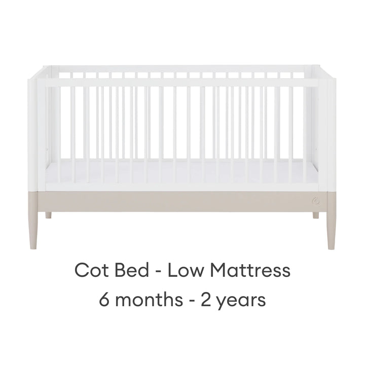 Gaia Baby Eos convertible cot bed white and cashmere cot mode with high mattress position newborn baby 0 to 3 months wooden crib