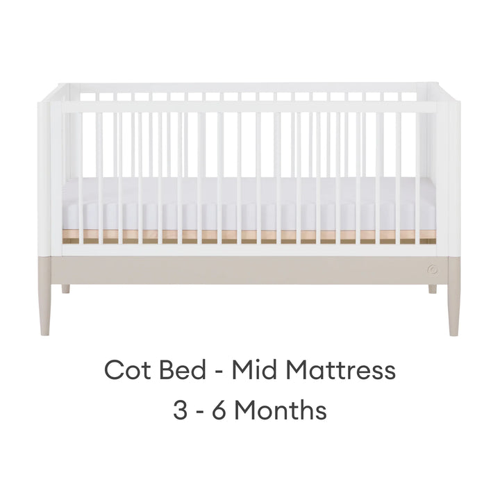Gaia Baby Eos convertible cot bed white and cashmere cot mode with mid mattress position baby 3 to 6 months adjustable wooden crib