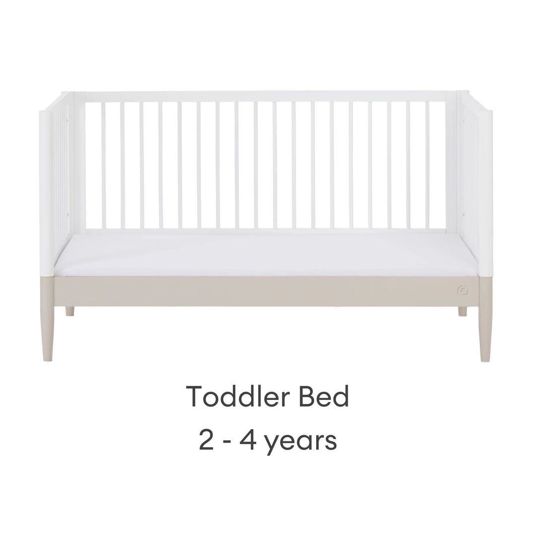 Gaia Baby Eos convertible cot bed transformed into toddler bed white and cashmere 2 to 4 years with side rails modern nursery furniture