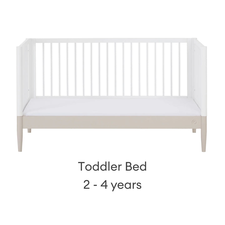Gaia Baby Eos convertible cot bed transformed into toddler bed white and cashmere 2 to 4 years with side rails modern nursery furniture