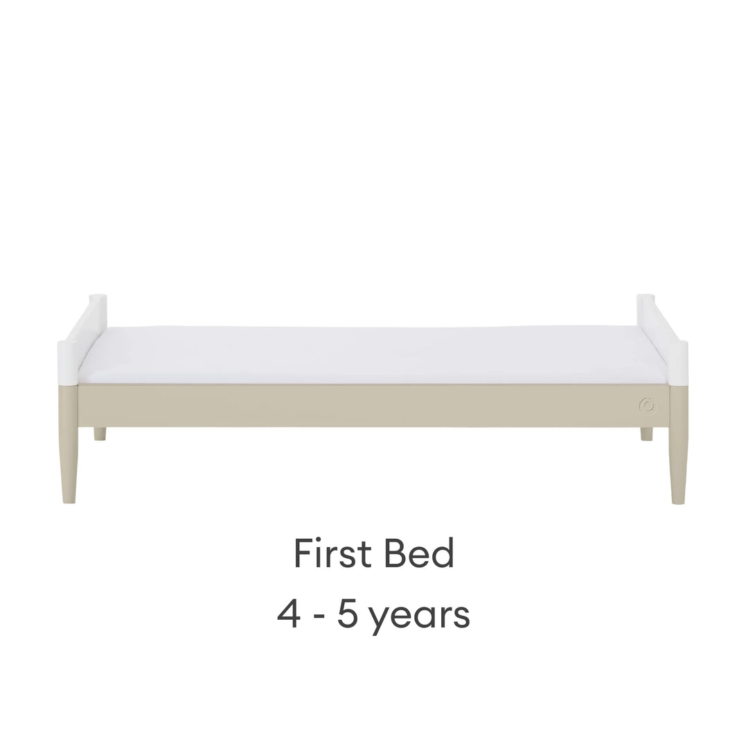 Gaia Baby Eos convertible cot bed transformed into first bed white and cashmere 4 to 5 years low children’s bed front view modern kids bed