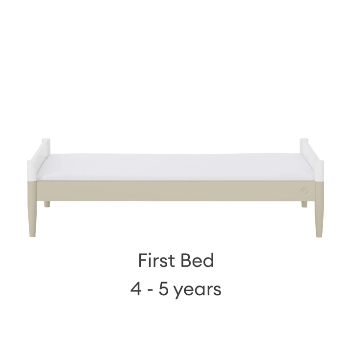 Gaia Baby Eos convertible cot bed transformed into first bed white and cashmere 4 to 5 years low children’s bed front view modern kids bed
