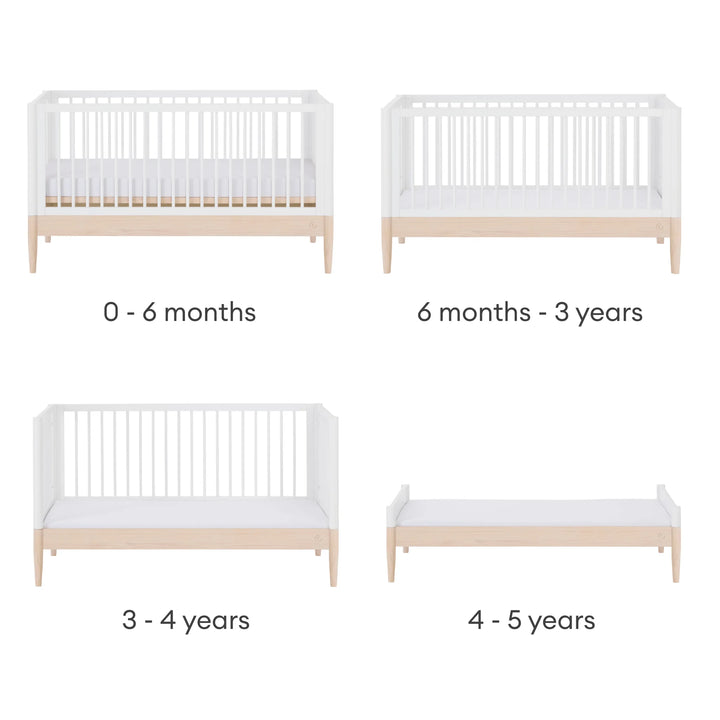 Gaia Baby Eos convertible cot bed white and natural wood stages from newborn crib to toddler bed and first bed 0 to 5 years evolution baby to child bed