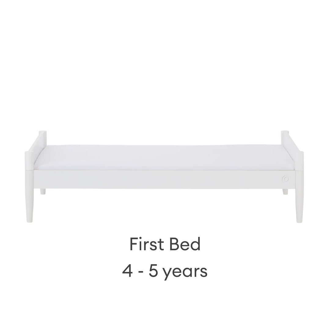 Gaia Baby Eos convertible cot bed in white configured as a first bed for ages 4–5 years on a white background