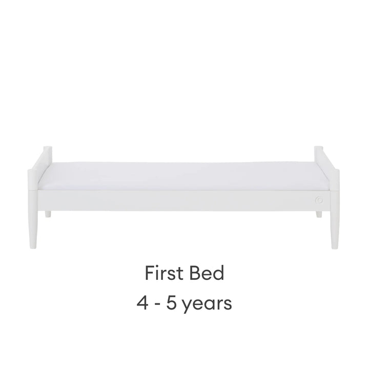 Gaia Baby Eos convertible cot bed in white configured as a first bed for ages 4–5 years on a white background