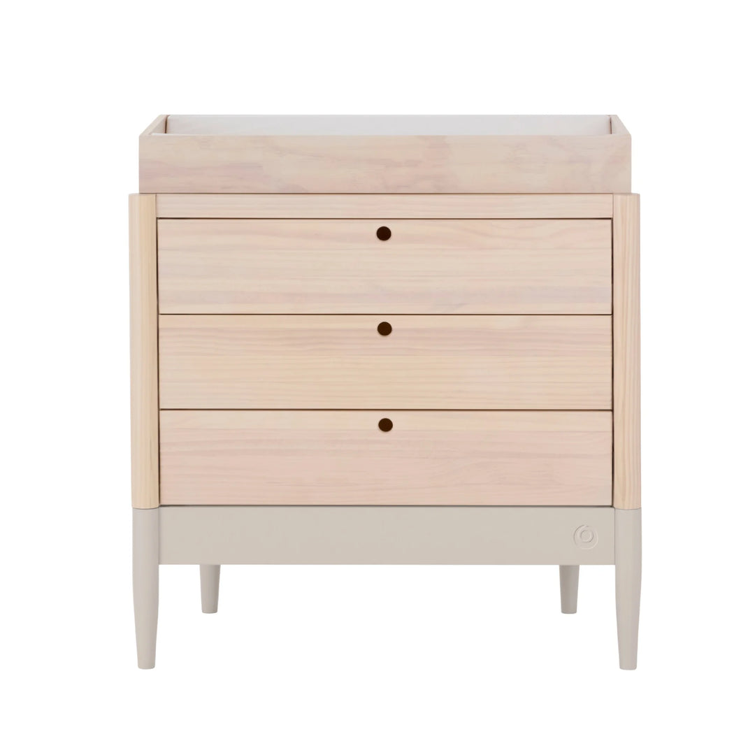 Gaia Baby dresser in natural wood and cashmere finish with integrated changing top and three drawers