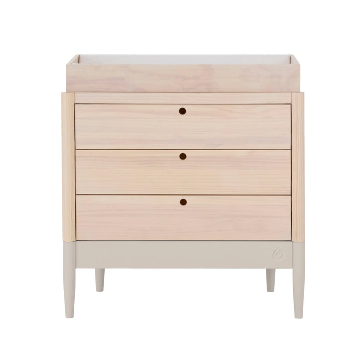 Gaia Baby dresser in natural wood and cashmere finish with integrated changing top and three drawers