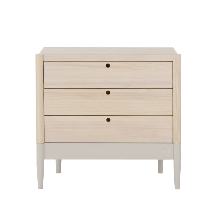 Gaia Baby Eos dresser in natural wood and cashmere without changing top with three drawers for nursery storage