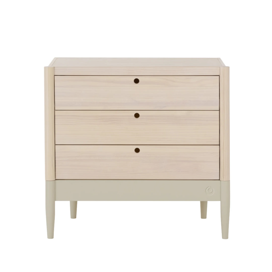 Gaia Baby Eos dresser in natural wood and desert sage without changing top, front view