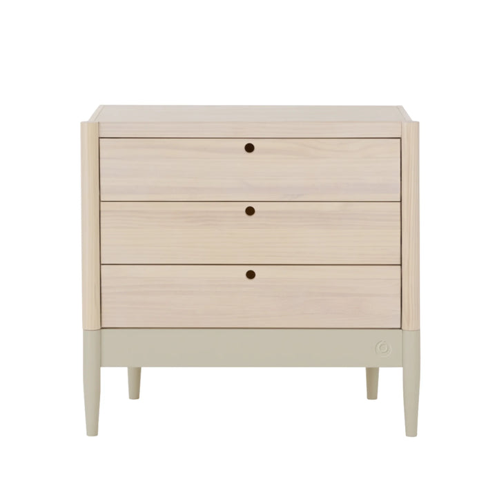 Gaia Baby Eos dresser in natural wood and desert sage without changing top, front view