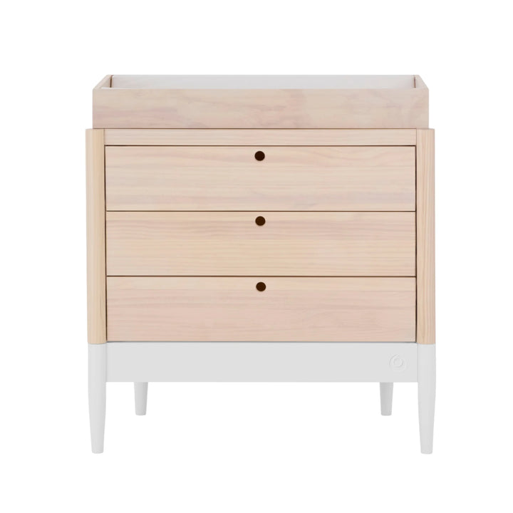 Gaia Baby Eos dresser in natural wood and white with changing unit and three drawer nursery storage