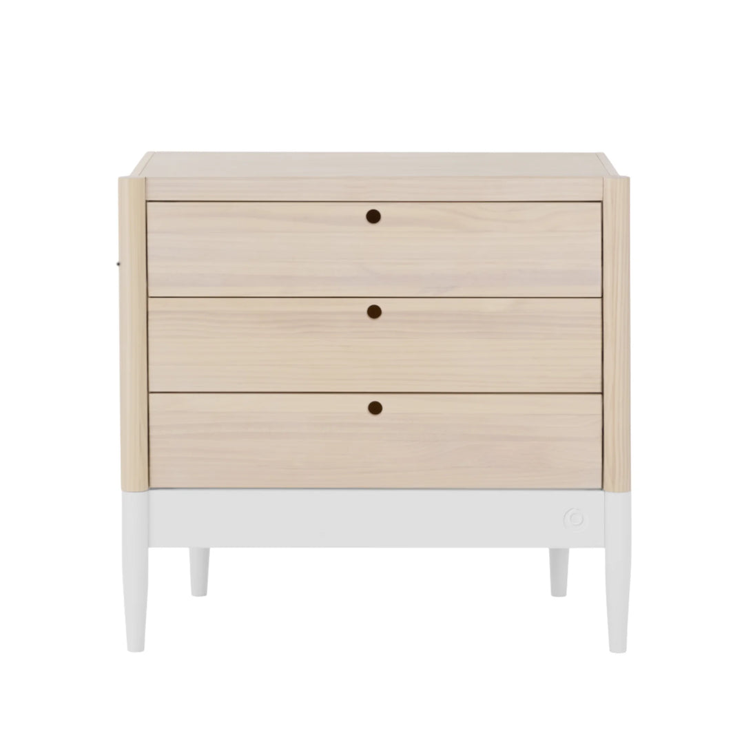 Gaia Baby Eos dresser in natural wood and white without changing top with three drawers for nursery storage