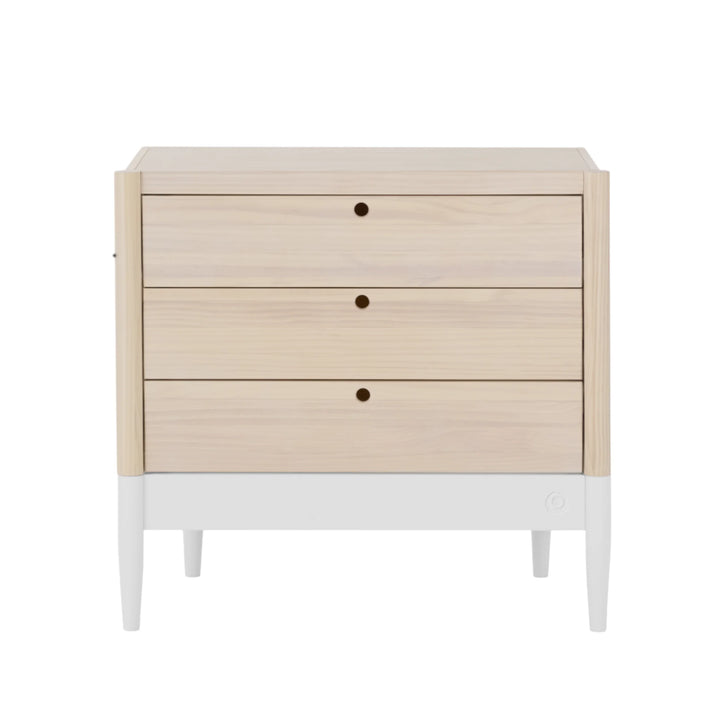Gaia Baby Eos dresser in natural wood and white without changing top with three drawers for nursery storage
